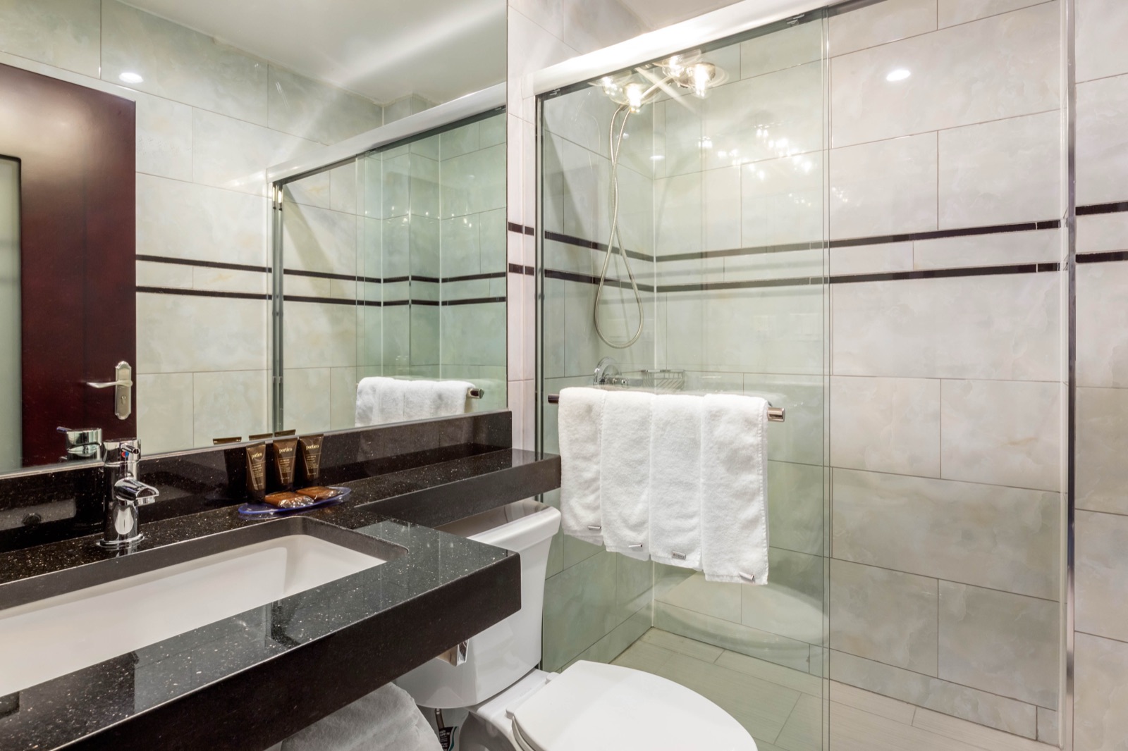 Guest bathroom vanity and shower